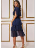 Navy Blue Lurex Chiffon Elastic Waist Party Dress